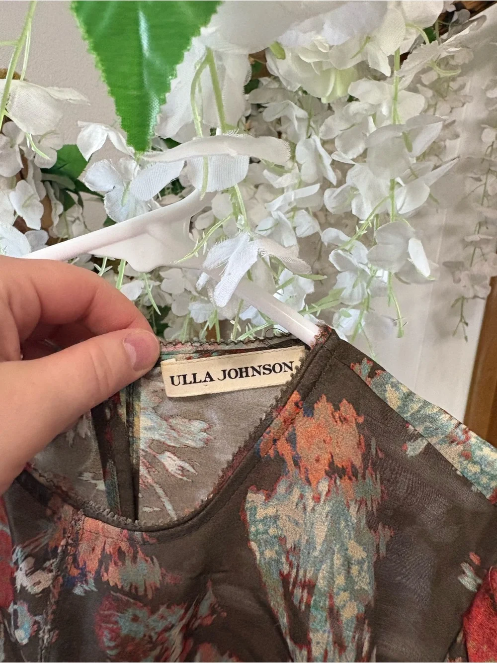 Ulla Johnson Lise Brown Floral Puff-Sleeve Blouse in Fern